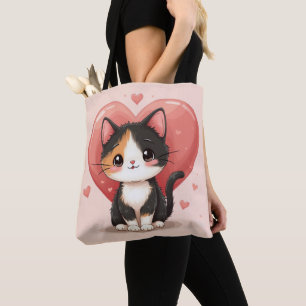 Bolso De Tela El arte de Kawaii Valentine es un buen gato de Cal