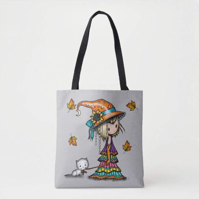 Bolso De Tela El arte de la bruja y el gato de la Halloween (Anverso)