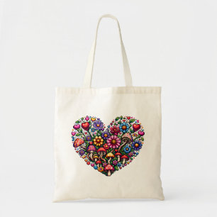 Bolso De Tela El arte de los píxeles del corazón floral personal