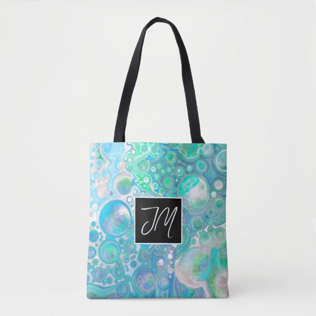 Bolso De Tela El arte del fluido de mármol azul y verde personal (Anverso)
