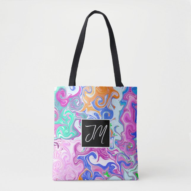 Bolso De Tela El arte del fluido de mármol morado y azul persona (Anverso)
