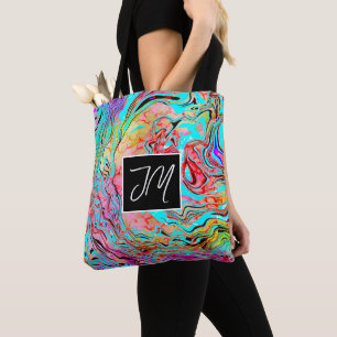 Bolso De Tela El arte del fluido de mármol morado y azul persona