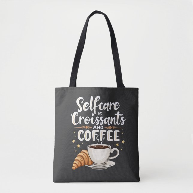 Bolso De Tela El autocuidado es croissant y el café Caffeine Pat (Anverso)