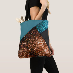 Bolso De Tela El azul Aqua y el bronce deslumbran un bloque de c