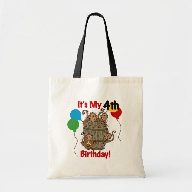 Bolso De Tela El barril de monos 4º cumpleaños (Frente)