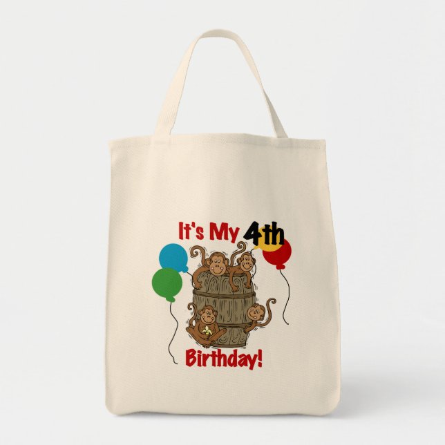 Bolso De Tela El barril de monos 4º cumpleaños (Frente)