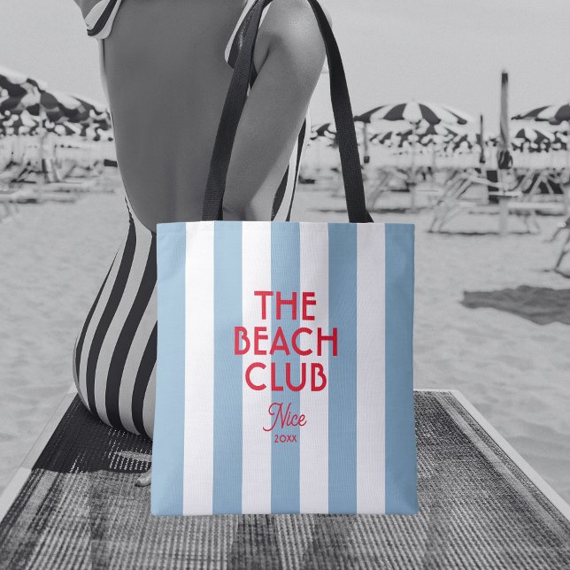 Bolso De Tela El Beach Club Francés Red Blue Cabana Stripe (Subido por el creador)