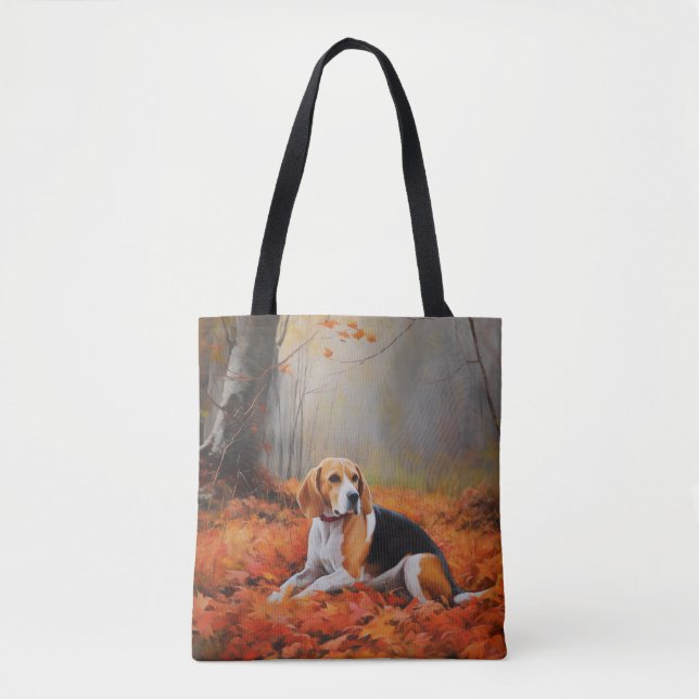 Bolso De Tela El Beagle en otoño se inspira en las hojas (Anverso)
