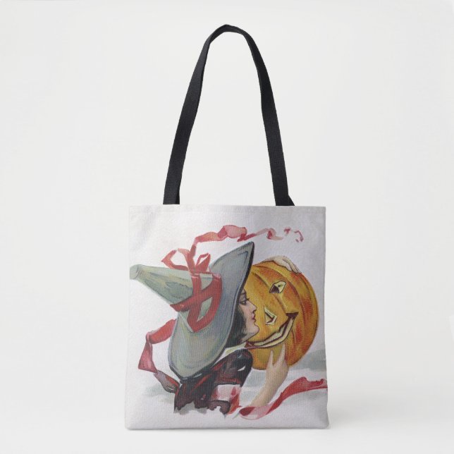 Bolso De Tela El beso de la bruja: un Jack o Lantern en Hallowee (Anverso)