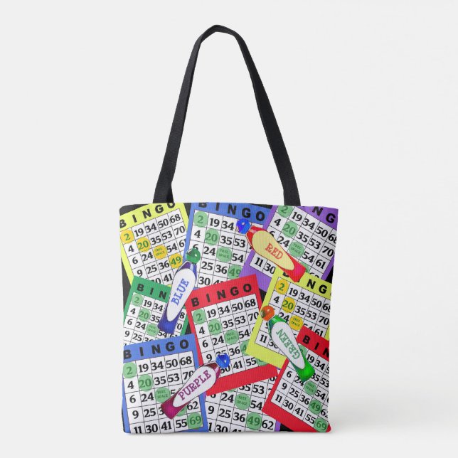 Bolso De Tela El BINGO rojo, azul, verde, púrpura, amarillo (Reverso)