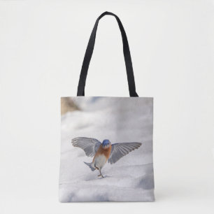 Bolso De Tela El Bluebird oriental bailando en la nieve