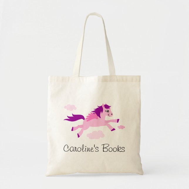 Bolso De Tela El caballo rosado con las alas personalizó el (Frente)