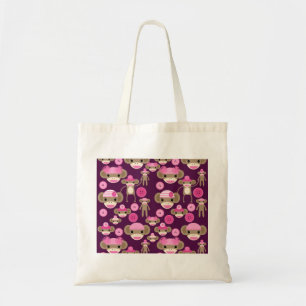 Bolso De Tela El calcetín rosado femenino lindo Monkeys a chicas