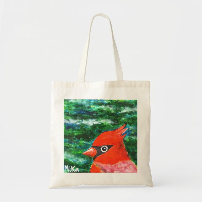 Bolso De Tela El cardenal Bird Red Navidades Holiday Bird Folk A (Frente)