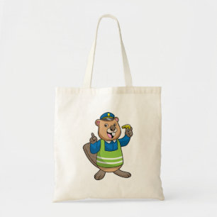 Bolso De Tela El castor como oficial de policía con silbato