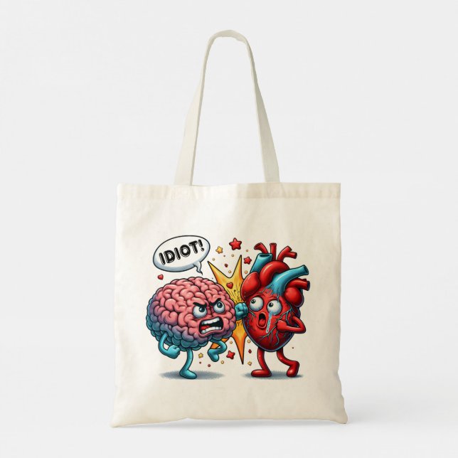 Bolso De Tela El cerebro vs las emociones divertidas del corazón (Reverso)