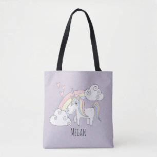 Bolso De Tela El Chica Corta Rainbow Unicorn con nombre Diaper