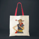 Bolso De Tela El Chica que robó aviones<br><div class="desc">Artista:Coby Whitmore | Chica frente al avión con traje de salto azul y bandana roja</div>