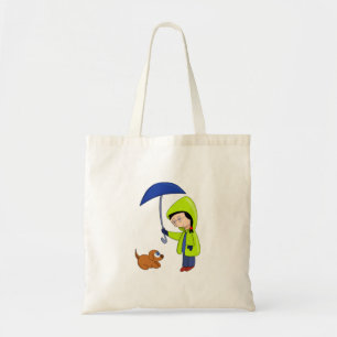 Bolso De Tela El chica y el perro en un día lluvioso