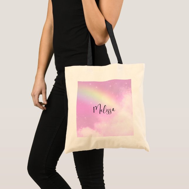 Bolso De Tela El cielo rosado pastel con arcoiris amarillo (Anverso (producto))