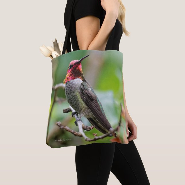 Bolso De Tela El colibrí de Anna macho en el árbol de ciruelas (Detalle)