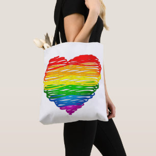 Bolso De Tela El corazón de colores de arcoíris de SlipperyJoe g