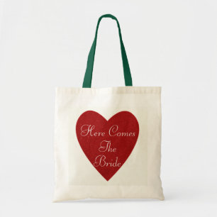 Bolso De Tela El Corazón Purpurina Rojo Llega Aquí La Novia