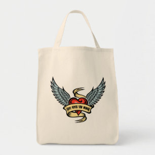 Bolso De Tela El Corazón Vintage Con Alas, El Amor Te Da Alas