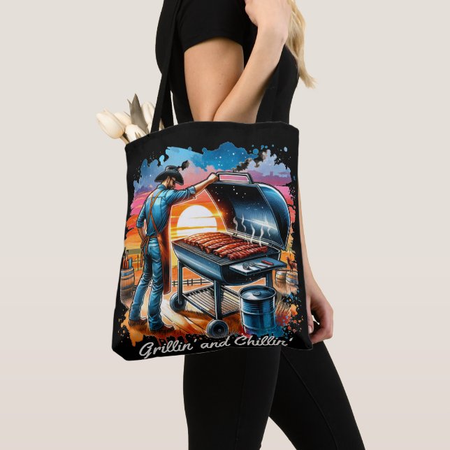 Bolso De Tela El Cowboy Occidental BBQ Grillin' y Chillin' (Detalle)