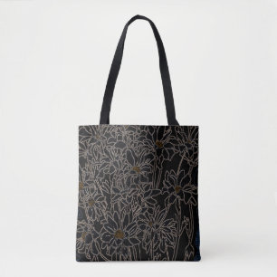 Bolso De Tela El crisantemo flor de jardín arte negro y metaliza