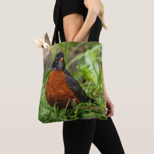 Bolso De Tela El curioso Robin Songbird en la hierba