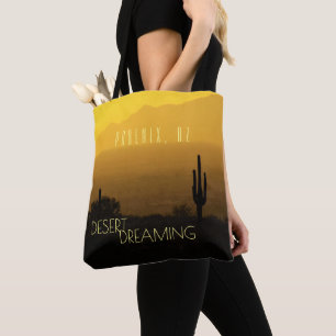 Bolso De Tela El desierto de Cactus Arizona, el atardecer dorado