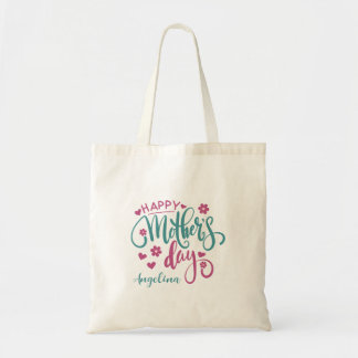 Bolso De Tela ¡El Día de la Madre lo personaliza! Flores Verde a