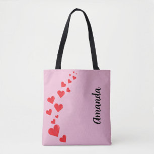 Bolso De Tela El día de San Valentín Cascading Red Heart Tote
