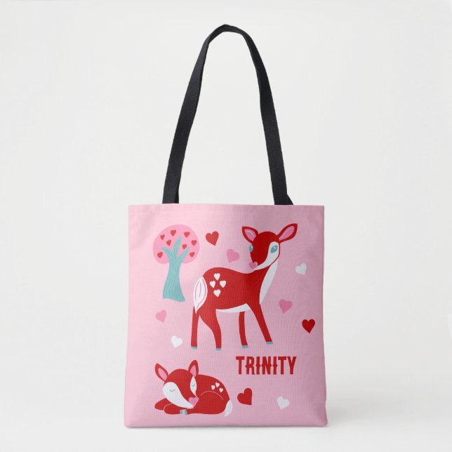 Bolso De Tela El día de San Valentín Cute Red Deer Personalizado (Anverso)