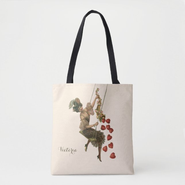 Bolso De Tela El día de San Valentín de época, dama victoriana e (Anverso)