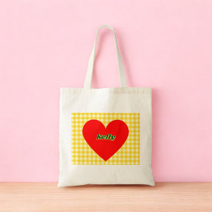 Bolso De Tela El día de San Valentín de Gingham amarillo del cor