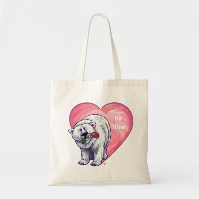 Bolso De Tela El día de San Valentín del oso polar (Frente)