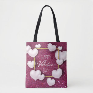 Bolso De Tela El día de San Valentín Purpurina de corazón blanco