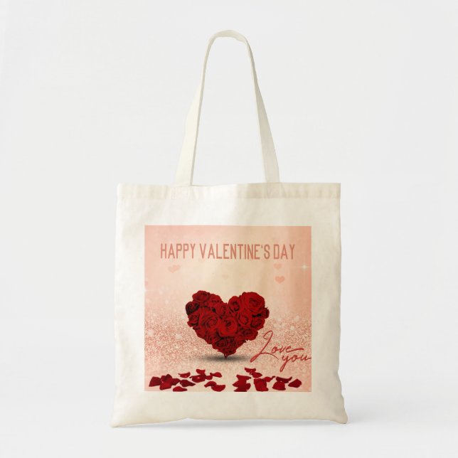 Bolso De Tela El día de San Valentín Rosa Heart Bouquet - Tote P (Frente)