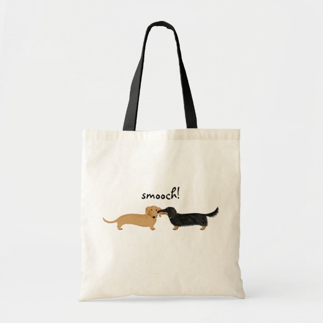 Bolso De Tela El dibujo animado lindo del Dachshund del Smooch (Frente)