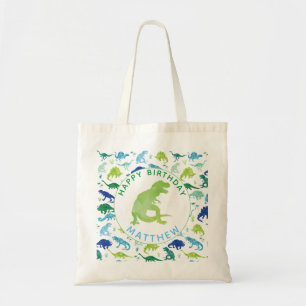 Bolso De Tela El dinosaurio del feliz cumpleaños personalizado