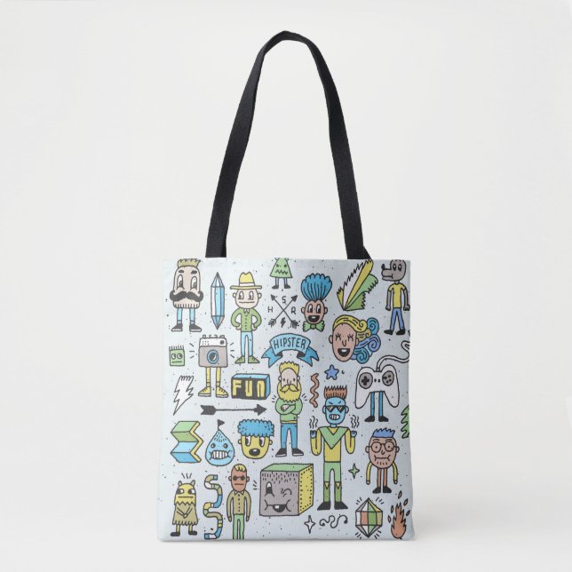 Bolso De Tela El doodle 2 de los hipsters descabellados. Mano vi (Anverso)