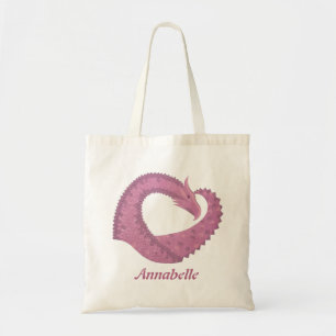 Bolso De Tela El dragón del corazón malva sobre blanco