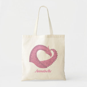 Bolso De Tela El dragón del corazón rosado en blanco