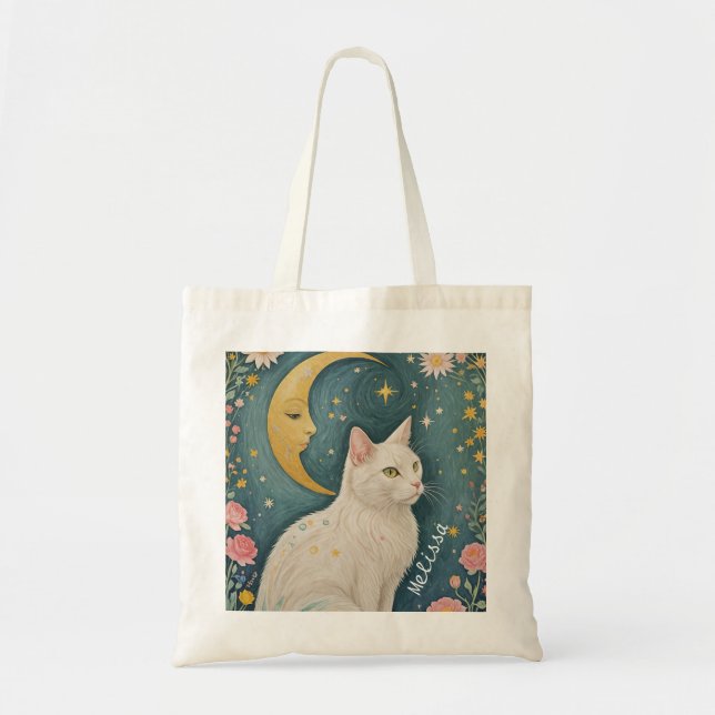 Bolso De Tela El encantador gato blanco con ojos verdes (Frente)
