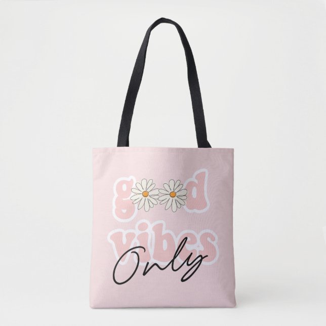 Bolso De Tela El eslogan hippie de los 70 solo es buena vibració (Anverso)