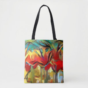 Bolso De Tela El extracto rojo pintó los tulipanes, flores, tot