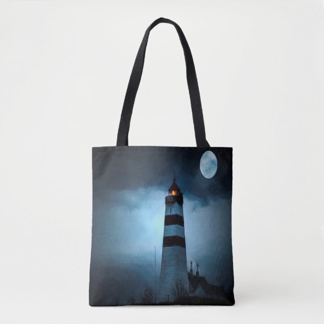 Bolso De Tela El faro noche oscura con luna (Anverso)