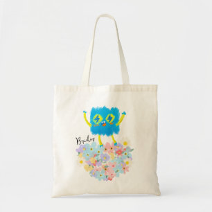 Bolso De Tela El Feliz Garabato Azul en un Lecho de Flores